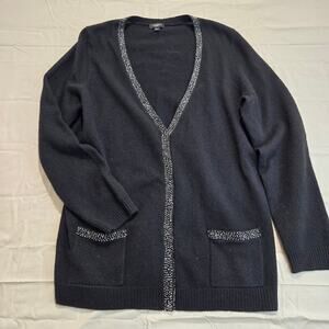 Talbots Lambswool Angora Black V-neck Cardigan Sweater Sz PL Classic